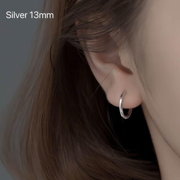 Plain silver small hoop earrings-Silver 13mm- SH001 - Picture 2 of 8